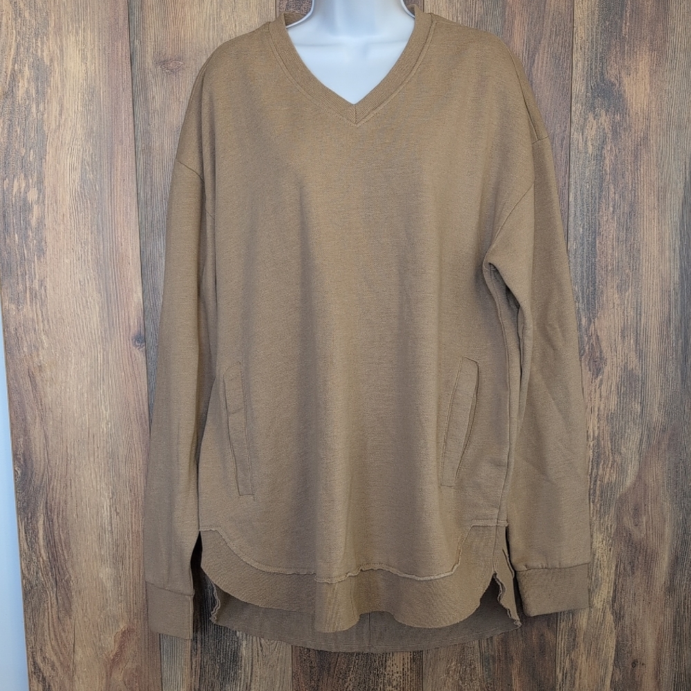 Royce Women's V-Neck Tan Oversized Sweatshirt XL W102 - Picture 2 of 10